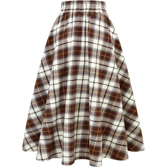 Plaid Skirt for Womens High Waist Aline Pleated Midi Skirts - Picture 2 of 6